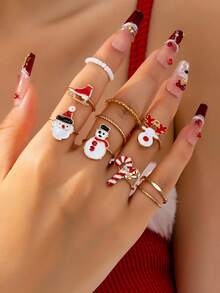 8 件海洋海滩风格海星戒指套装，种子串珠波西米亚戒指，贝壳戒指女士波西米亚风格珠宝适合度假、日常佩戴 - A12739 - 查看 18