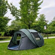 Une tente verte forêt entièrement automatique à ouverture rapide pouvant accueillir 8 personnes, en tissu Oxford, avec un cadre en fibre de verre, convenant à toutes les saisons, imperméable, coupe-vent, anti-UV, facile à ouvrir, pratique, convenant pour le camping, la randonnée et les voyages, convenant pour une utilisation à Noël, tente de jardin, tente familiale, tente ovale