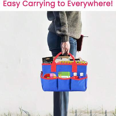 1个工艺品收纳手提袋，带口袋和提手，适用于存放工艺品、美术用品、纸张、书籍、学校用品、缝纫材料和旅行用品。非常适合教师、官员、艺术家、学生、旅行者等。