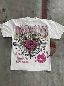 "Passionate Love" Edgy Graphic Tee Y2k Style Tee (220g Cotton T-Shirt) Printed T-Shirts, Unisex T-Shirts, Casual And Comfortable To Wear Men's Summer Round Neck Short Sleeve T-Shirts, Fashion Printed T-Shirts, Uni T-Shirts, Casual And Comfortable To Wear Vintage - Style Graphic T - Shirt (220g Cotton T-Shirt) Streetwear Tee Printed T-Shirts, Cotton T Shirt Unisex T-Shirts, Casual And Comfortable To Wear Men's T - Shirt Ideal For Both Casual Outings And Home Relaxation Funny T Shirts Graphic Tee - 白色 - 查看 1