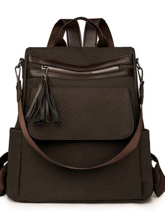 Nueva mochila casual y versátil, mochila minimalista de unicolor y ligera de moda para mujer para uso al aire libre, ir al trabajo y viajar