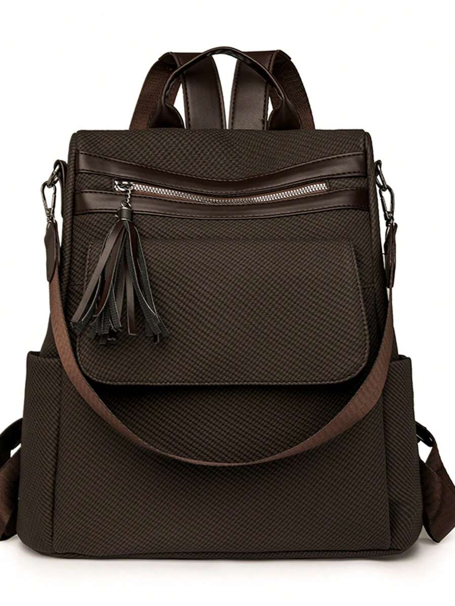 Balo đa năng thông thường mới, màu trơn, thời trang tối giản, nhẹ, dành cho nữ khi đi chơi ngoài trời, đi làm, du lịch - Cà phê nâu - Xem 1