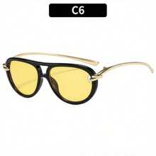 1 Pcs/Set, New Fashionable Rope Knot Double Beam Sun Protection Sunglasses, European And American Style Summer Outdoor Sunglasses, Personalized Sunglasses. - Khung đen tấm vàng - Xem 1