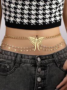 قطعة واحدة من سلسلة الخصر ذات الزهرة الذهبية المعدنية ثلاثية الأبعاد ذات الخمس أوراق، أنيقة وأنثوية وملائمة لإكسسوارات المناسبات الصيفية - بدون علبة هدية - ذهبي أصفر - مشاهدة 6