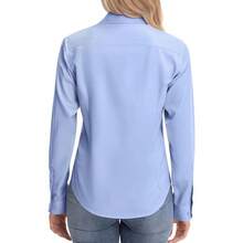 Womens Classic - Fit Dress Shirts Long Sleeve Button Down Wrinkle - Stretch Solid Casual Work Office Blouse Top - 藍色+大號 - 查看 4