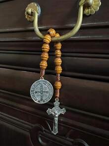 9 Inch St. Benedict Medal Prayer Beads, Catholic Brown Wooden Beads With St. Benedict Medal And Cross - Colorful - View 2
