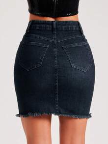 Bodycon Frayed Hem Denim Mini Skirt Summer - Dark Gray - View 7
