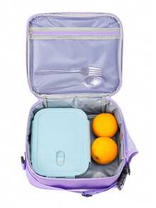 Bolsa de almuerzo aislada con efecto holográfico arcoíris láser, caja de almuerzo tipo bento para picnic al aire libre, bolsa de hombro minimalista - Rosa - Ver 6