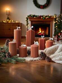 Brown Vertical Striped Tapered Cylindrical Scented Candle, European-Style Home Decor Foyer Accent, Wedding Favor Candle, Suitable For Rooms, Dining Tables And All Corners Of The Home, Ideal For Christmas Gatherings, Birthday Celebrations, Romantic Weddings And Elegant Dinners, Expressions Of Love On Valentine's Day, Heartfelt Anniversaries, And Gifts For Mothers.