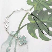 1 件三叶草水晶吊坠手机挂绳、钥匙扣、背包装饰，独特轻巧奢华设计，适合女性 - 銀色 - 查看 1