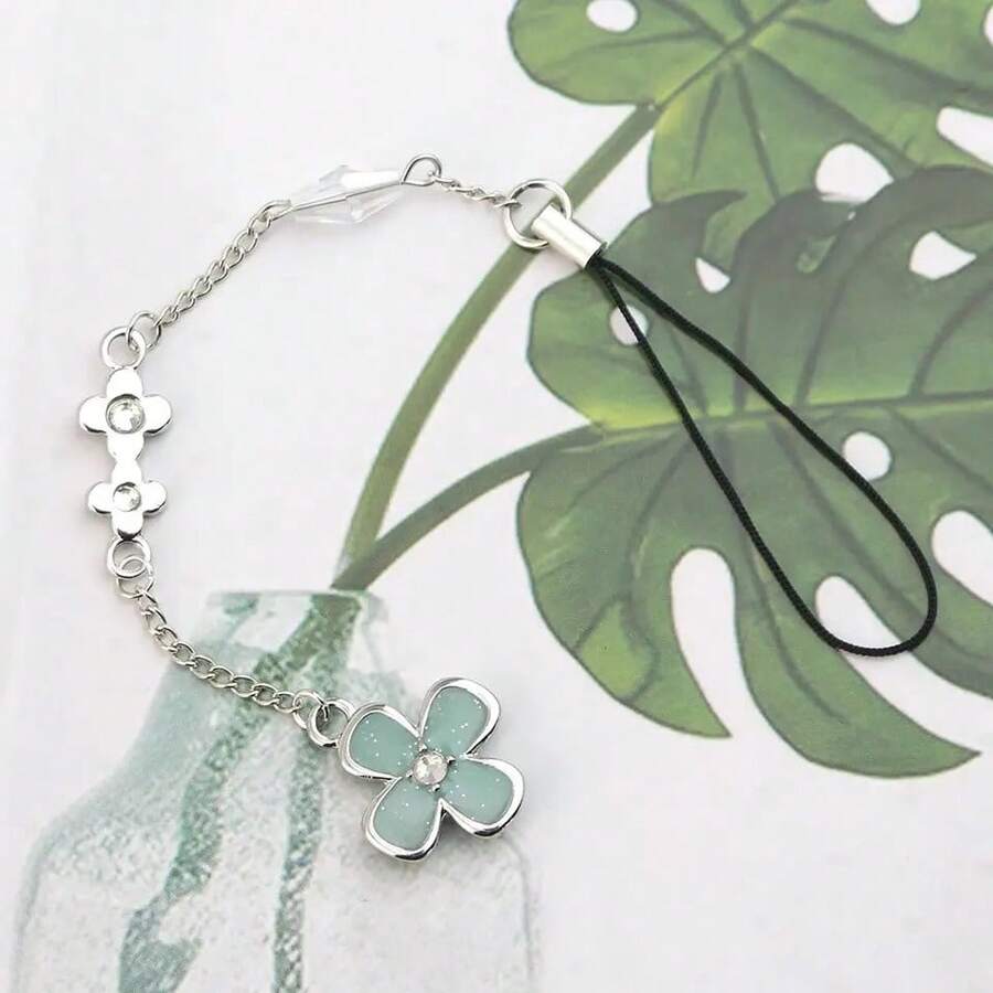 1 件三叶草水晶吊坠手机挂绳、钥匙扣、背包装饰，独特轻巧奢华设计，适合女性 - 銀色 - 查看 1