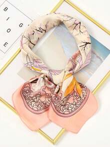 1pc Bandana Scarf, Retro French Style Neckerchief, Women's Fashionable Versatile Small Square Scarf, Artistic Ribbon Scarf, High-End Headband, Bag Scarf - Pink - View 11