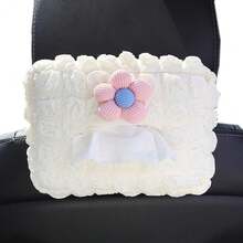 Puff Flower Car Tissue Box, Adhesive-Free Hanging Style Cute Car Interior Tissue Box, Desktop & Car Dual-Use Puff Pattern Tissue Box (Tissue Not Included)