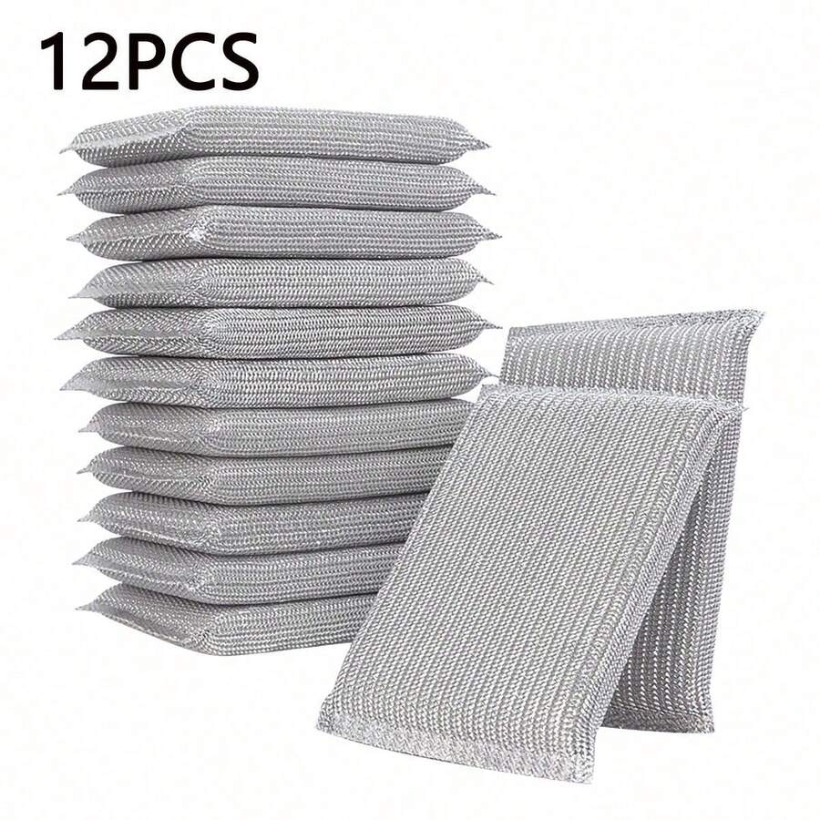 4 PIEZAS/8 PIEZAS/12 PIEZAS Esponja de limpieza de cocina de alta densidad de seda plateada, esponja mágica de fregado, cepillo de fregado de doble cara, esponja universal abrasiva para lavar platos
