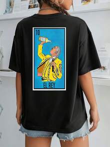 El Rey Loteria Graphic Tee , Women's Double Sided Printed Fashion Casual Round Neck 220gsm Cotton T-Shirt (1 PC)