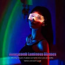1 Pair Cyberpunk Style LED Luminous Glasses - 7 Color Modes, Hexagonal Lenses, Glowing Party Goggles Suitable For Cosplay, Dance Performance And Holiday Events, Costume Accessories. Futuristic Appearance Glasses For Ladies, Suitable For Night Out, Music Bar, KTV, Birthday Party - Flat Top Design, Integrated Luminous Lenses, Party Decorations, Group Photography, Party Props. - Multicolor - View 7