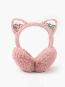 Cute Cat Ear Earmuffs For Teen Girls - Foldable Winter Ear Warmers, Sparkle Sequin Design, Solid Color, Polyester, Suitable For Ages 15+ - Multicolor - View 11