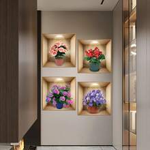3/4pcs Set Nordic Style Lotus Flower Plant Wall Stickers, Vinyl Decals For Living Room, Bedroom, Dorm, Office Background Wall Decor - Multicolor - View 3