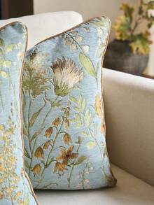 1pc Floral Chenille Jacquard Decorative Pillow Cover (No Insert), Classic Floral Chenille Jacquard Piped Cushion Cover, Suitable For Home, Sofa, Bed Decor, All Seasons