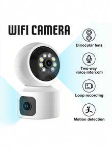 3MP +3MP Dual Lens WiFi Security Camera - AI Tracking, Full-Color Night View, Two-Way Audio, Gimbal Rotating Home Monitoring, USB Power Supply, No Memory Card, 1 White Unit, One Screen Dual Screen