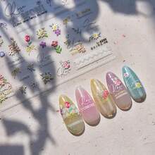 Goldfish Nail Art Stickers Sparkly Koi Fish Nail Stickers 5D Embossed Koi Lotus Leaf Chinese Style Manicure Decals Accessories Shell Light Goldfish Adhesive Slider For Women DIY Nail Art Decorations-735015 - 雛菊花 - 查看 3