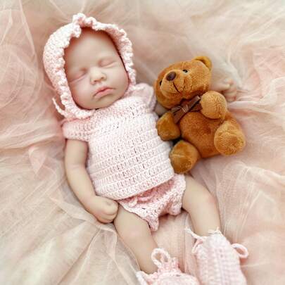 Adorable 12-Inch Closed-Eye Full Silicone Female Doll In Pink Sweater, Soft Limbs, Complete Feeding Accessories, Perfect Birthday/Christmas/Halloween/Easter Gifts For Children Aged 3+