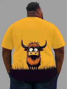 Herren Große Größen Gelbes Kurzarm T-Shirt, verspieltes Cartoon Monster Design Rundhals, 3D Digital Bedruckt