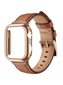 Huastonband 適用於 錶帶與錶殼保護套，PC 硬質白色框架搭配水鑽玫瑰金邊框，螢幕保護膜與錶殼一體式，防撞防刮手錶保護殼含錶帶，41mm 42mm 44mm 45mm 46mm 49mm，男女通用智慧手錶配件腕帶 SE/S11/S10/S9/S8/S7/S6/S5/S4，夏季女款配件適用海灘、派對、活動、舞蹈、度假、畢業、返校 - 棕色 - 查看 2
