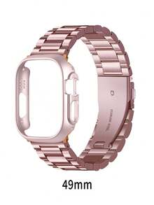 مجموعة سوار ساعة أبل وغطاء واقي للساعة باللون الوردي، متوافق مع ساعات أبل سلسلة Ultra3/2/1، SE، S10/S9/S8/S7/S6/S5/S4/S3/S2/S1، مقاس 38مم 40مم 41مم 44مم 45مم 49مم 42مم 46مم، سوار من الفولاذ المقاوم للصدأ قابل للتعديل، غطاء واقي من مادة البولي كربونات مقاوم للخدش والصدمات، بدون واقي للشاشة، مناسب للنساء/البنات