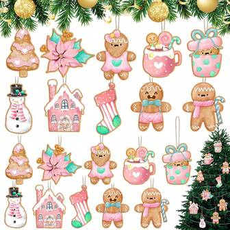 10pcs/20pcs/30pcs Christmas Pink Gingerbread Wooden Baking Themed Christmas Tree Hanging Gingerbread Decorations, Pie Decorations, Christmas Tree Holiday Party Home Decor Christmas Decorations Room Decor Winter
