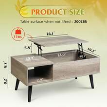 Coffee Table For Living Room, Lift Top Coffee Table With Storage, Small Rising Wooden Dining Center Table With Storage Shelf & Hidden Compartment - Greece - View 2