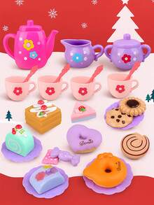 Children's Tea Party Set 27 Pcs Kitchen Role Play Pretend Teapot Teacup Dessert Cake Toy Girl Christmas Gift