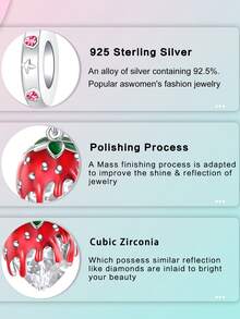 Mặt dây chuyền hình quả dâu tây hoa quả mạ bạc hạt đỏ phù hợp làm vòng tay trang sức tự làm cho phụ nữ - Nhiều màu - Xem 8