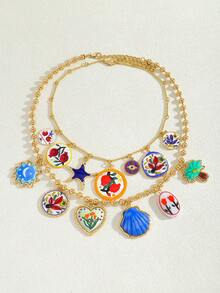 Bộ 4 khuyên tai hình cây cọ và hoa bằng nhựa, khuyên tai và vòng cổ hình hoa cổ điển Bohemian, vòng cổ mặt dây chuyền bằng nhựa nhiều màu, phù hợp cho trang phục hàng ngày, kỳ nghỉ, tiệc tối, trang sức thanh lịch của phụ nữ (Vị trí mặt dây chuyền ngẫu nhiên) - nhiều màu - Xem 15