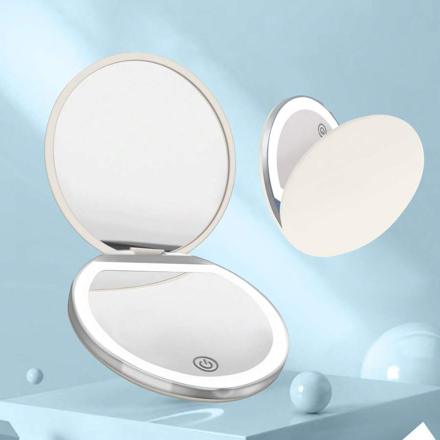 White Sunlight LED-Lit Travel Makeup Mirror | 1X/5X Dual Magnification, 5-Inch Large Clear Mirror | 3 Color Temperatures, Touch Dimmable, Eye-Friendly | Foldable Portable, Magnetic Auto-Off | Type-C Rechargeable, Travel Essentials, Gift-Ready - 白色的 - 查看 1
