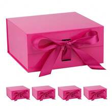 Pink Gift Box,6x6x3 Inches Gift Boxes With Lids For Presents With Magnetic Closure And Ribbon For Wedding,Storage,Birthday-838249 - 08x8x4Inch-Hồng Sáng-Gói 5 - Xem 2