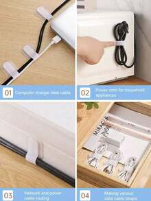 1/10/20/30pcs Nylon Cord Clip Self-Adhesive Cable Holder, Strong Adhesive Wire Organizer For Under Desk Management, Multi-Purpose Wire Holder For Home And Office Wire Management. - White - View 6