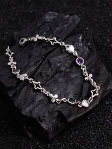 1 buc brățară vintage colorată cu zirconiu, tip cruce, potrivită pentru purtarea zilnică a femeilor - Brățară cu inimă - Vizualizare 2