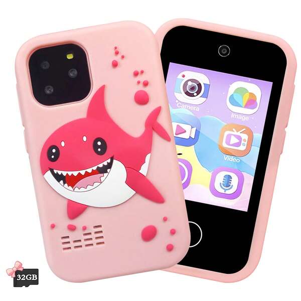 2025 New Kids Smart Phone Toy, 2.8" Touch Screen, Dual 1080P Cameras, 18 Learning Games & Apps, Includes Shark Case And 32GB SD Card, Christmas/Birthday Gift For Boys & Girls 3-12 Years Old