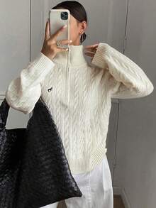 Damski sportowy top w jednolitym kolorze, zapinany na guziki, z długim rękawem, z małym kwiatowym nadrukiem na klatce piersiowej, idealny na jesień i zimę, odpowiedni do uprawiania sportu i aktywności na świeżym powietrzu, sweter damski, na siłownię i do biegania.