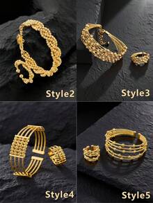 2件套【来自沙特阿拉伯的精美礼物】24K镀金可调节手链戒指套装，女士珠宝，优雅波西米亚风格手链设计，叠戴波西米亚风珠宝，沙特女士时尚珠宝套装，多种款式可选，日常及派对佩戴的完美礼物