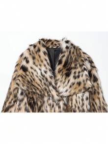 Giacca donna in pelliccia sintetica leopardata spessa e calda, elegante, con collo a risvolto, maniche lunghe, tasche laterali, casual - Leopardo - Visualizzare 7