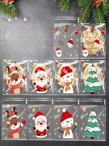 100pcs Christmas OPP Candy Packaging Paper, Cookie Baking Snack Self-Adhesive Bags, Cookie Food Packaging Paper, Thanksgiving Gift, Christmas Gift, Halloween Gift, Valentine's Day Gift, New Year Gift - Multicolor - View 6