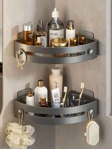 3件套转角淋浴置物架，带挂钩的粘性浴室置物架，可放置洗发水和洗漱用品，适用于各种角落，适合秋季装饰/节日装饰/万圣节礼物/圣诞节礼物/新年礼物