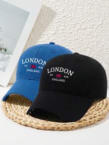 1 件男女通用伦敦英格兰国旗时尚休闲户外运动可调节宽边软顶棒球帽，涤纶，适合春、夏、秋、冬