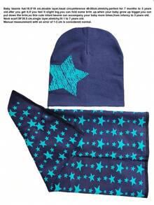 2 pezzi/set Cappellino a stella e sciarpa per bambini e bambine, set di accessori in maglia per tenere caldo testa e collo, adatto per autunno/inverno/primavera