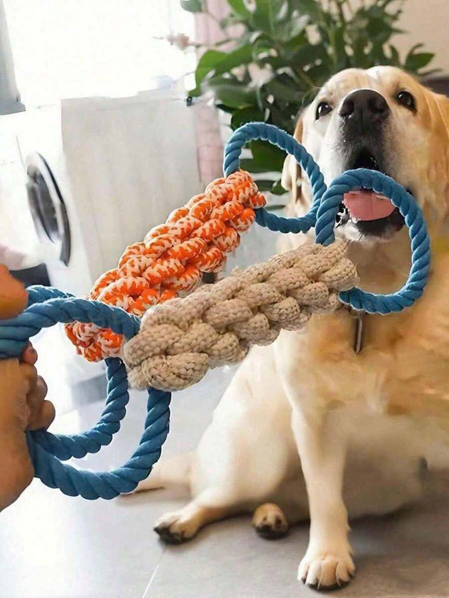 1pc Dog Chew Toy, Durable Braided Rope Toy For Teeth Grinding, Interactive Tug Of War Toy Suitable For Medium & Large Dogs - Multicolor - View 1