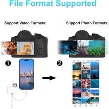 1 pièce Lecteur de carte SD avec connecteur double Lightning et USB-C, lecteur de carte de stockage prêt à l'emploi compatible avec 17 Pro Max/17 Pro/17 Plus/17/16/15/14/13/12/11/XS/XR/8/7/6, iPad, sans application requise