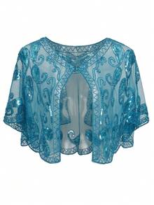 BABEYOND 1920s Shawl Wraps Sequin Beaded Evening Cape Bridal Shawl Bolero Flapper Cover Up (Lake Blue) - Màu xanh nhạt - Xem 6