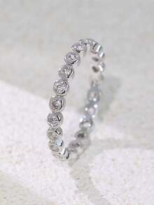 Women's Minimalist Band Ring Brass With Silver Plating Rings Cubic Zirconia Rings, Ideal Gift For Girlfriend, Mom, Wife - Hypoallergenic And Tarnish-Resistant Jewelry, Stackable Ring For Girls